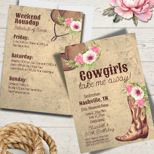Rustic Pink Floral Cowgirl Invitation 2 sides