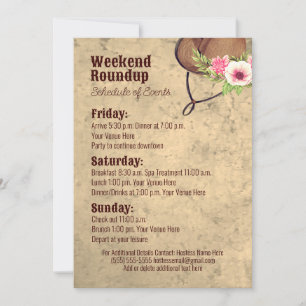 Rustic, Pink, Floral, Cowgirl, Itinerary Invitation