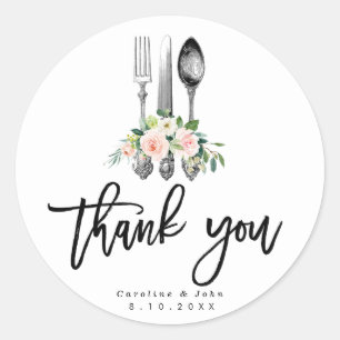 rustic pink floral cutlery thank you sticker