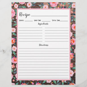Rustic Pink Floral Dark Wood Recipe Binder Page