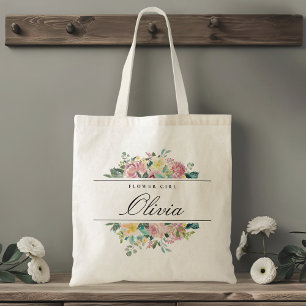 Rustic Pink Floral Flower Girl Custom Wedding Gift Tote Bag