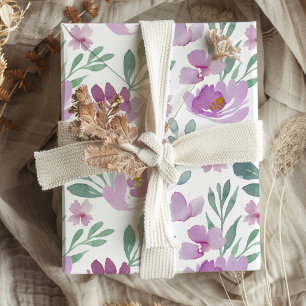 Rustic Pink Floral & Foliage Watercolor Pattern Wrapping Paper Sheet