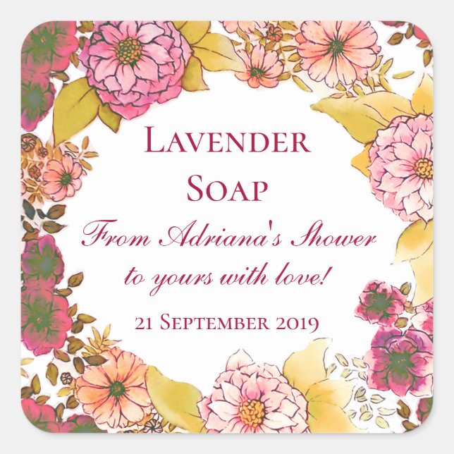 Rustic Pink Floral Gift Soaps for Bridal Shower Square Sticker (Front)