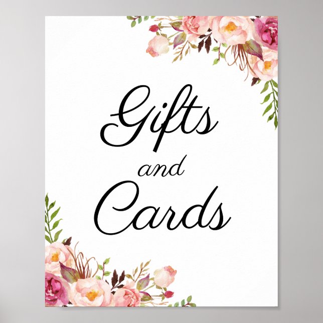 Rustic Pink Floral Gifts and Cards Table Sign (Front)