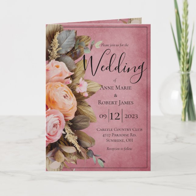 Rustic Pink Floral Greenery Eucalyptus Wedding Inv Invitation (Front)