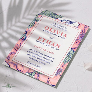 Rustic Pink Floral Hand Drawn Botanical Wedding  Invitation