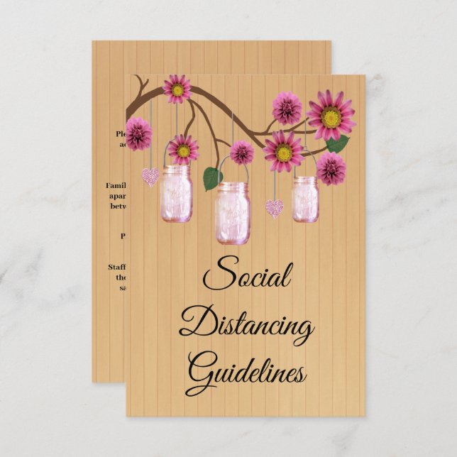 Rustic Pink Floral Mason Jar Safety Measures Enclosure Card (Front/Back)