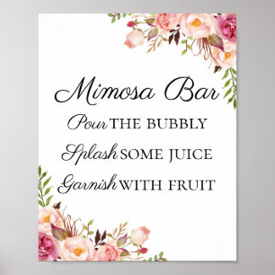 Rustic Pink Floral Mimosa Bar Sign