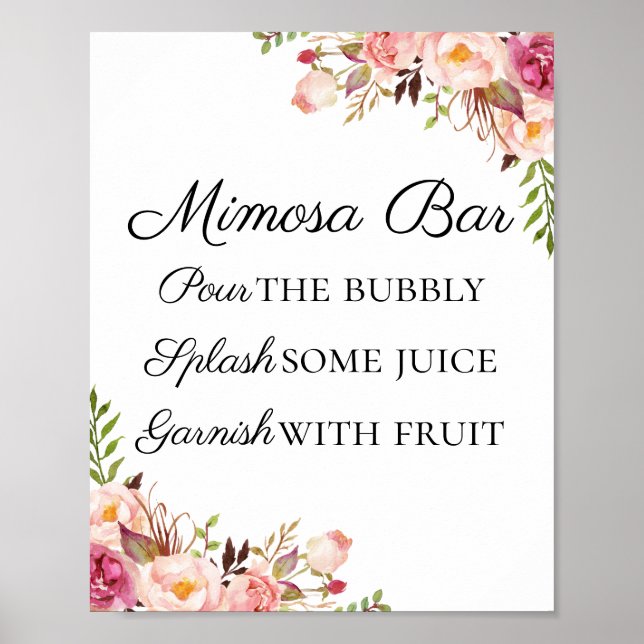 Rustic Pink Floral Mimosa Bar Sign (Front)