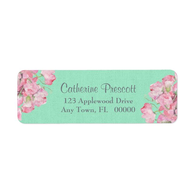 Rustic Pink Floral on Mint Green Burlap (Front)