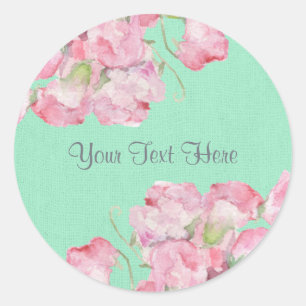 Rustic Pink Floral on Mint Green Burlap Classic Round Sticker