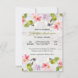 Rustic Pink Floral on White Wood Shower Invitation