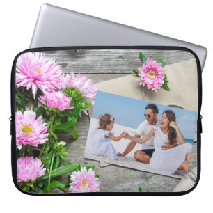 Rustic Pink Floral Personalised Photo Mother's Day Laptop Sleeve