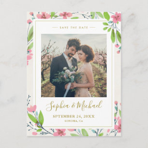 Rustic Pink Floral Photo Save The Date Invitation Postcard