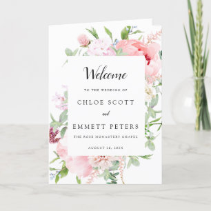 Rustic Pink Floral Photo Wedding Program Programme