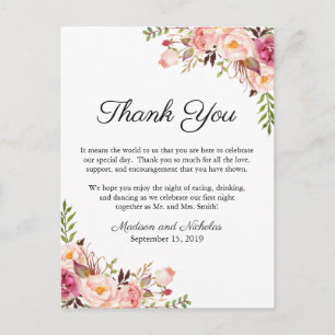 Rustic Pink Floral Place Setting Thank You Card