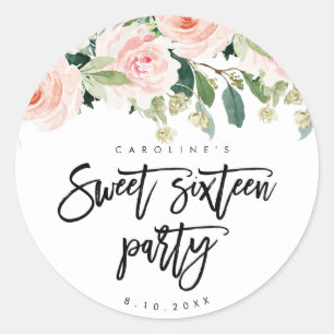 rustic pink floral roses sweet 16 sticker