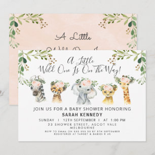 Rustic Pink Floral Safari Baby Shower Invitation