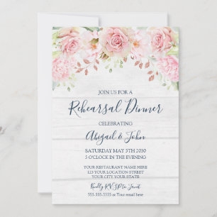 Rustic Pink Floral Spring Rehearsal Dinner Invitation