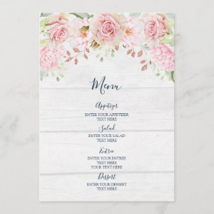 Rustic Pink Floral Spring Wedding Menu