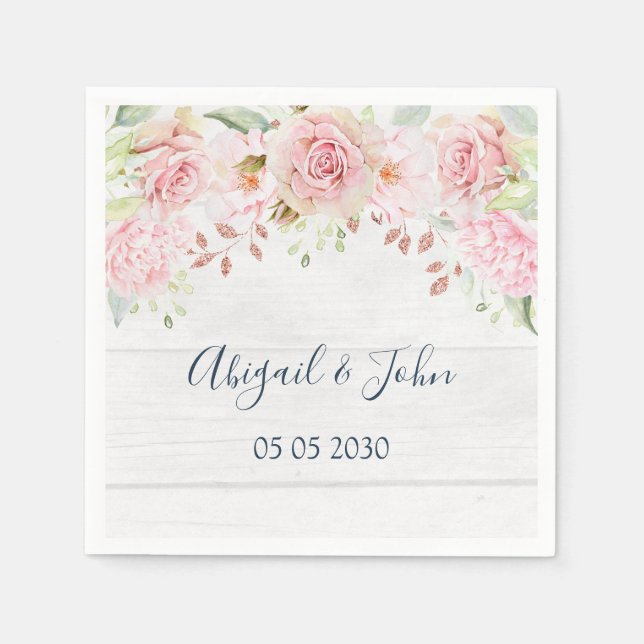 Rustic Pink Floral Spring Wedding Napkin (Front)