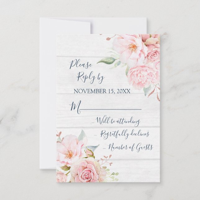 Rustic Pink Floral Spring Wedding Response Card (Front)