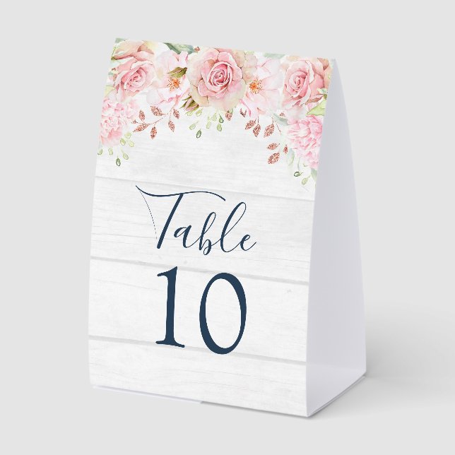 Rustic Pink Floral Spring Wedding Table Number (Front)