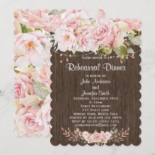Rustic Pink Floral String Lights Rehearsal Dinner Invitation