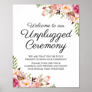 Rustic Pink Floral Unplugged Ceremony Sign