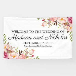 Rustic Pink Floral Wedding Banner Decoration
