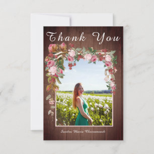 Rustic Pink Floral Wedding Bridal Shower Thank You Card
