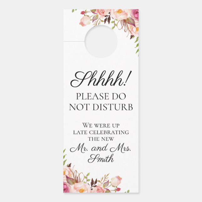 Rustic Pink Floral Wedding Door Hangers (Front)