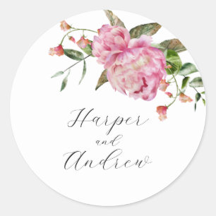 Rustic Pink Floral Wedding Favour   Classic Round Sticker
