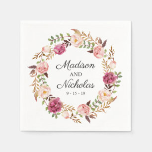 Rustic Pink Floral Wedding Napkins