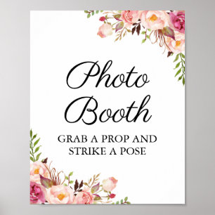 Rustic Pink Floral Wedding Photo Booth Sign