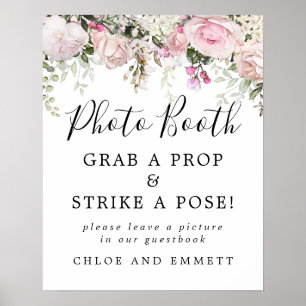 Rustic Pink Floral Wedding Photo Booth Sign