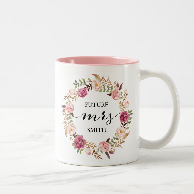 Rustic Pink Floral Wedding Planning Mrs Coffee Mug (Right)