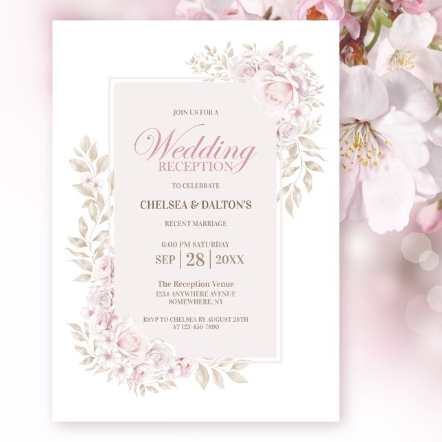 Rustic Pink Floral Wedding Reception Invitation (Creator Uploaded)