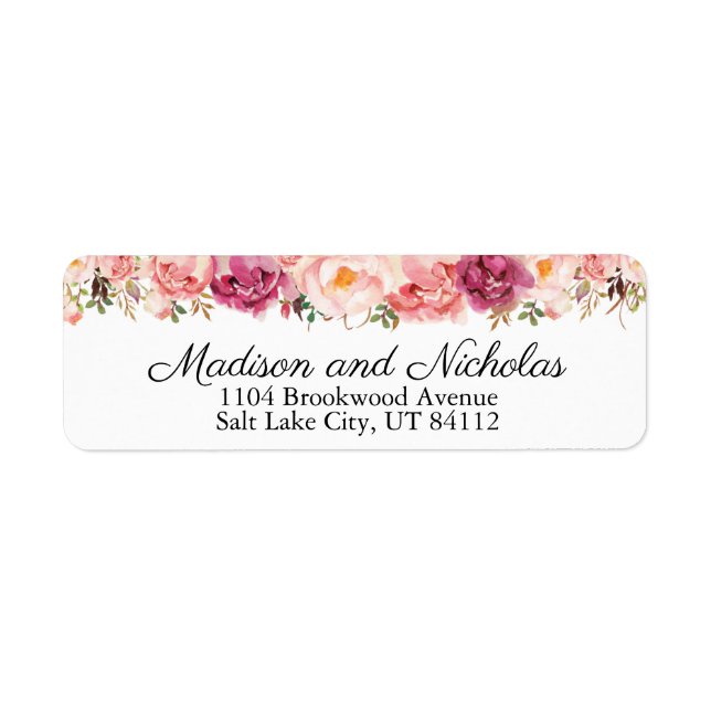 Rustic Pink Floral Wedding Return Address Labels (Front)