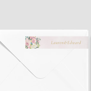 Rustic Pink Floral Wedding Return Address Wrap Around Label