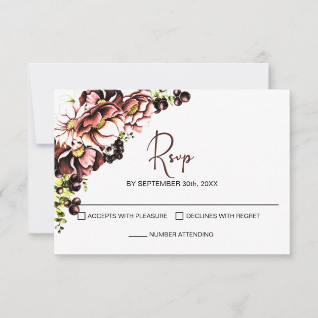 Rustic Pink Floral Wedding RSVP Card (Front)