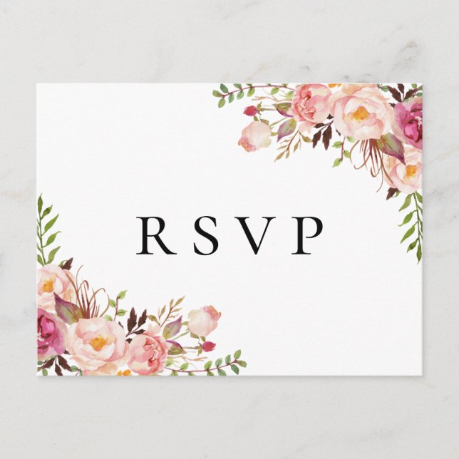 Rustic Pink Floral Wedding RSVP Postcards (Front)