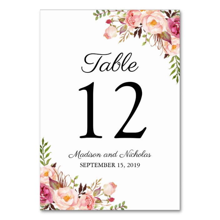 Rustic Pink Floral Wedding Table Number Cards | Zazzle.co.uk