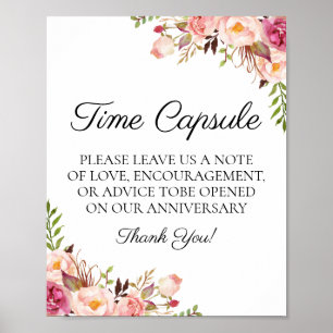 Rustic Pink Floral Wedding Time Capsule Sign