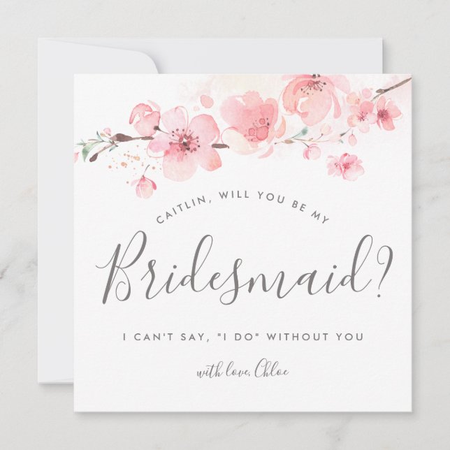 Rustic Pink Floral Will You Be My Bridesmaid Invitation (Front)