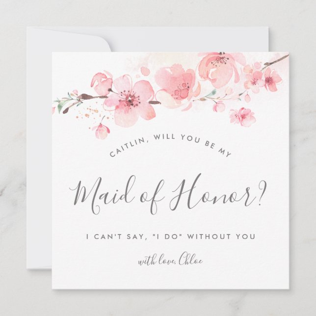 Rustic Pink Floral Will You Be My Maid of Honour Invitation (Front)