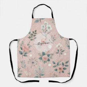 Rustic Pink Floral with White Blooms and Greenery Apron