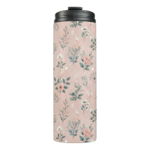 Rustic Pink Floral with White Blooms and Greenery Thermal Tumbler