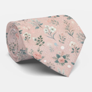 Rustic Pink Floral with White Blooms and Greenery Tie