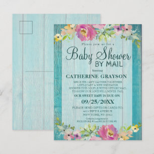 Rustic Pink Floral & Wood Baby Shower Invitation Postcard